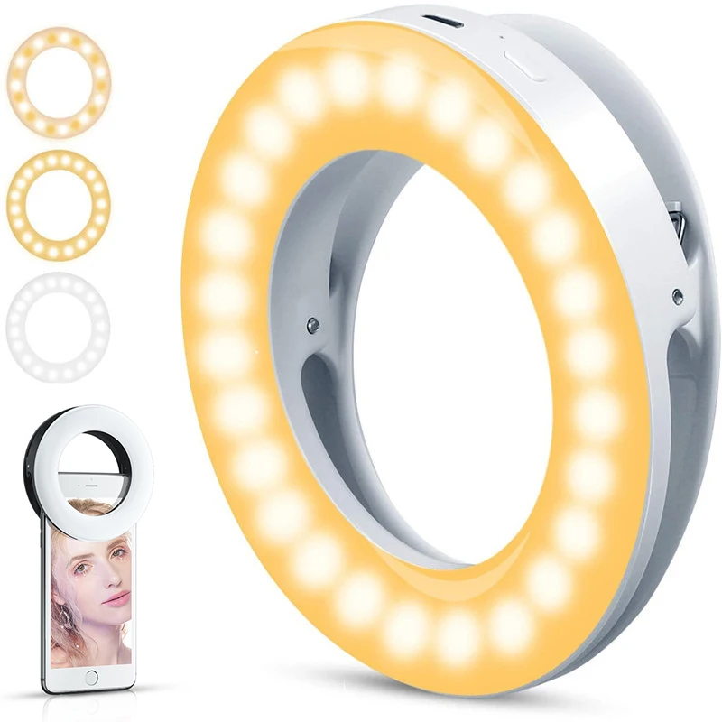 Aggiorna 3200K-6500K Led Clip Ring Light 40 Led Lamp Selfie Fill Lights Per Iphone Andriod Telefono Cellulare Lampada Usb Per Migliorare La Carica