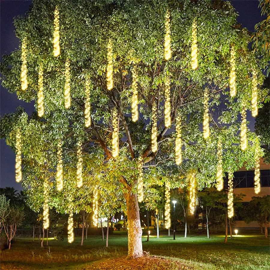 Led Christmas Light Garland Garden Tree Hanging Meteor Shower Rain Light Outdoor Raindrop Icicle Light Per Decorazioni Natalizie