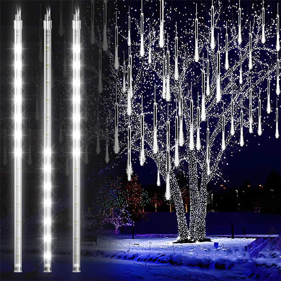 2024 Capodanno Decorazione Natalizia String Lights 30Cm 50Cm Outdoor Garland Meteor Shower Fairy Lights Per Feste In Giardino