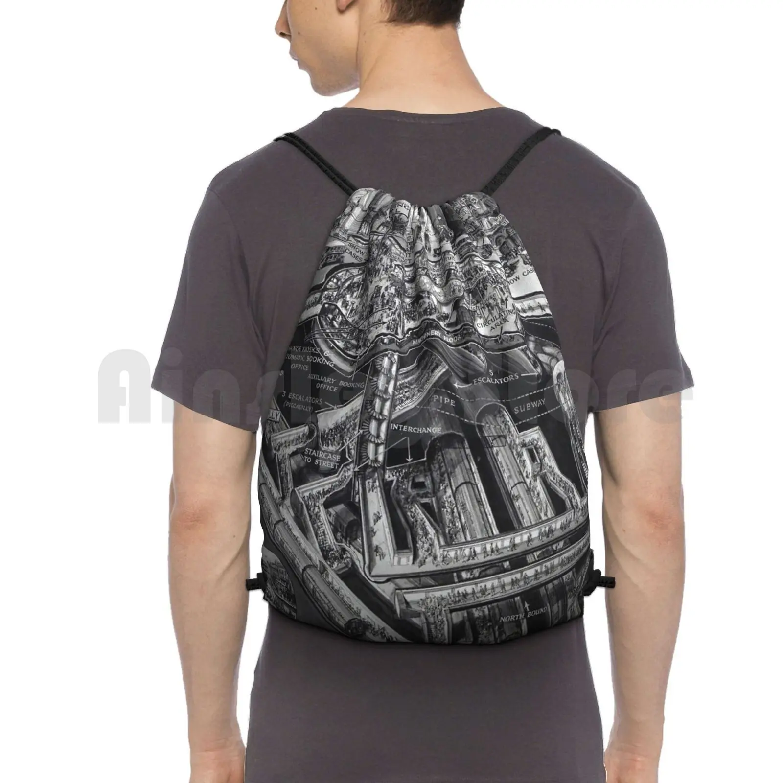 Vintage London-Picadly-Tube Zaino Borsa Con Coulisse Riding Climbing Gym Bag London Vintage Map Picadly Tube Underground