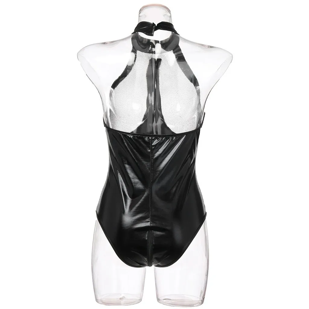 New Womens Sexy Plus Size Leather Mesh Lingerie Intimo Body Sleepwear Mutande Trasparententi Donne Sexdull Full Body Muslimate
