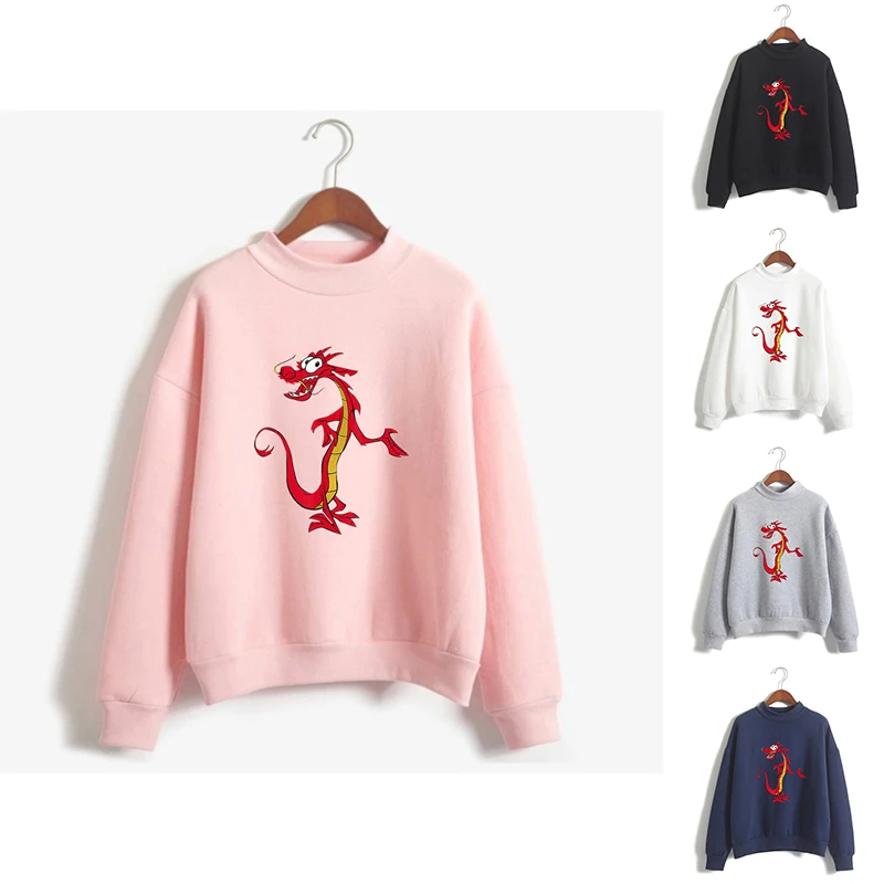 Primavera Autunno Stampa Mulan Divertente Drago Collo Alto Felpe Con Cappuccio Moda Uomo Donna Felpe Senza Cappuccio Manica Lunga Felpa Con Cappuccio 