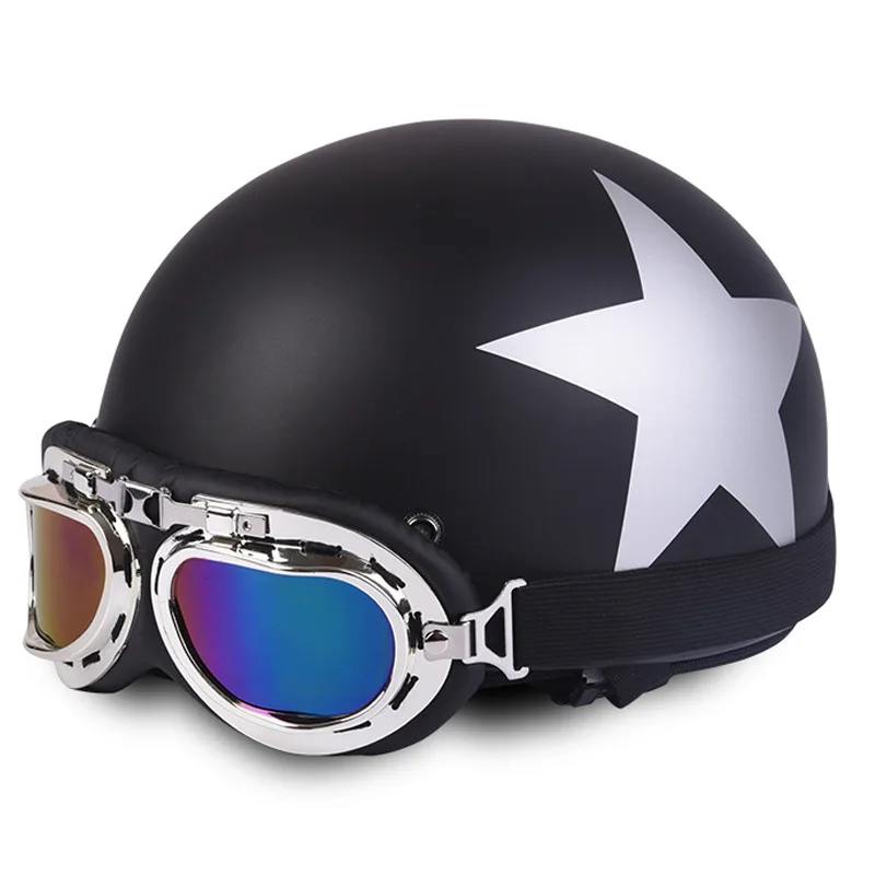 Bike Casco Locomotive Retro Casque Moto German Style Motorcycle Kask Outdoor Riding Half Helmet With Glasses Multi-Color Vintage