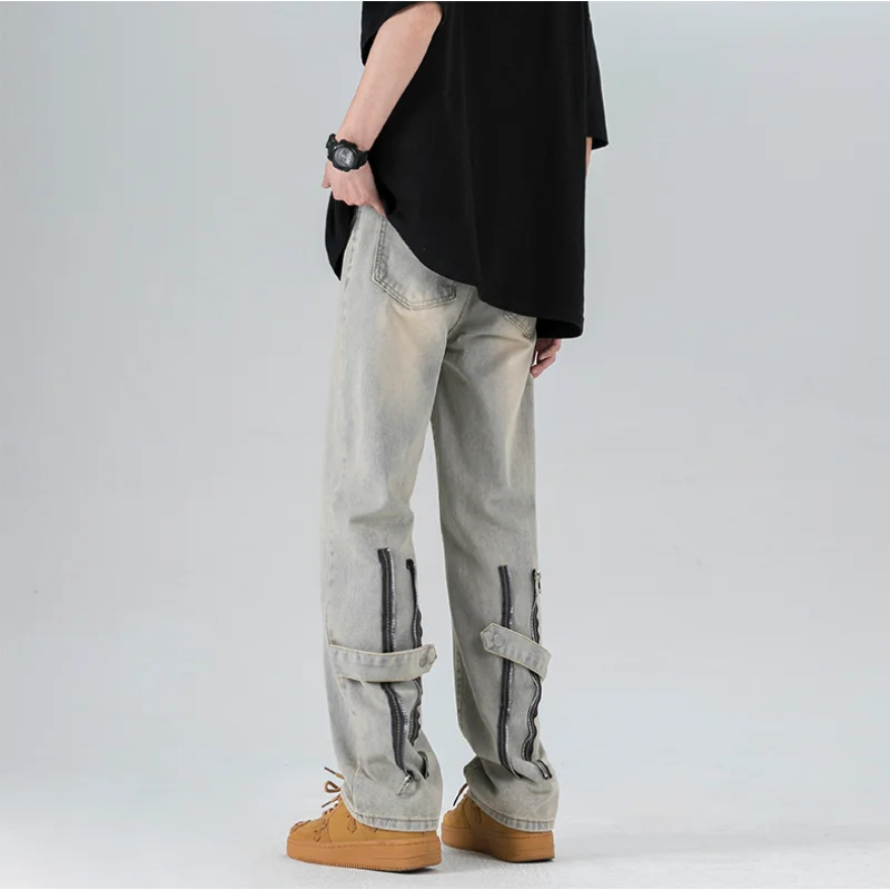 American Vintage Yellow Mud Jeans Uomo Fashion Brand Pi Shuai High Street Vibe Gamba Dritta Pantaloni A Gamba Larga Autunno Ragazzi Jeans Neri