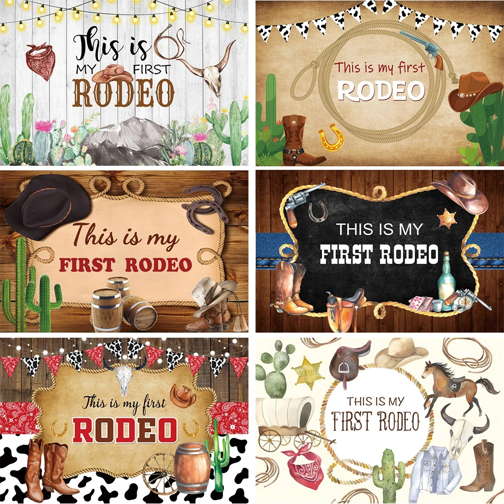 Wild Western Cowboy My Fist Rodeo Photography Fondale Wood Cowboy Happy Birthday Party Decor Background Banner