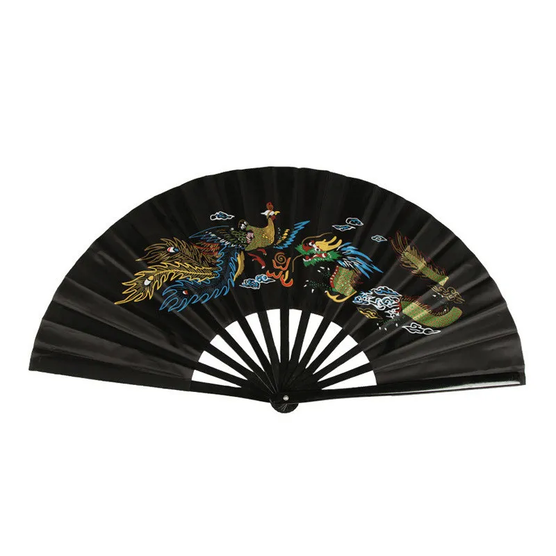 1 Pz Dragon Phoenix Cinese Kung Fu Fan Double Sided Tai Chi Fan Fan Di Bambù Taiji Fan Peonia Rosso/Nero