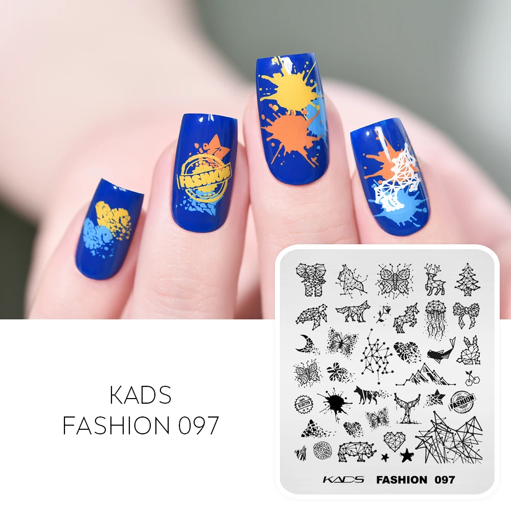Kads Fashion 097 Nail Art Stamping Plates Animali Geometrici Farfalla Archi Love Dots Lines Design Nail Stamp Tem Plates Printing