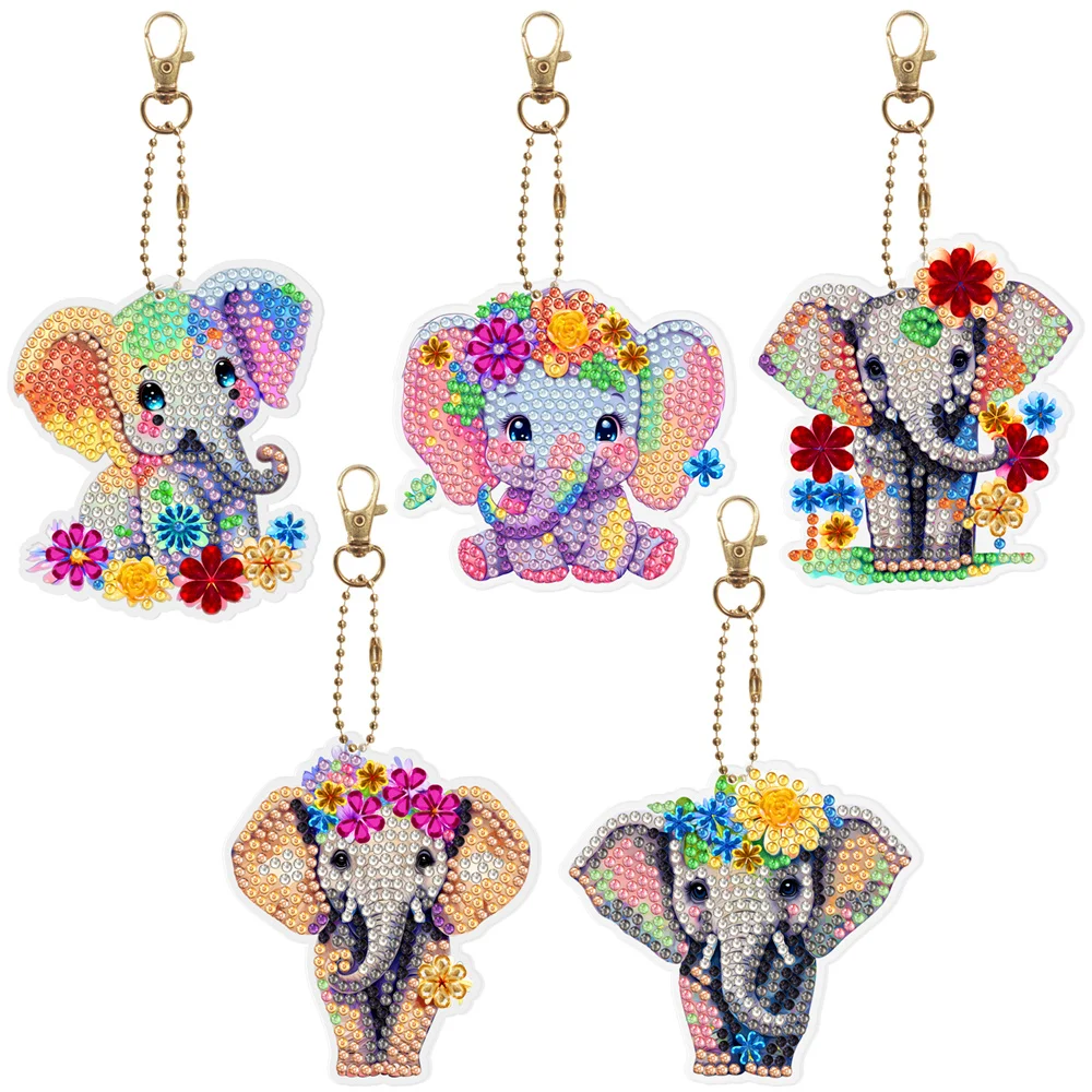 New Animal Elephant Diamond Picture Portachiavi Fai Da Te Mosaico Ricamo Zaino Ciondolo Double Side Dot Diamond Pendant Decoration