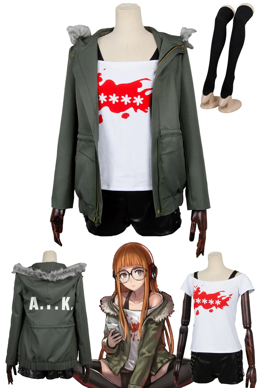 Donne Futaba Sakura Cosplay Green Jacket Suits Anime Game Persona 5 Disgusie Outfits Girls Female Halloween Roleplay Outfits