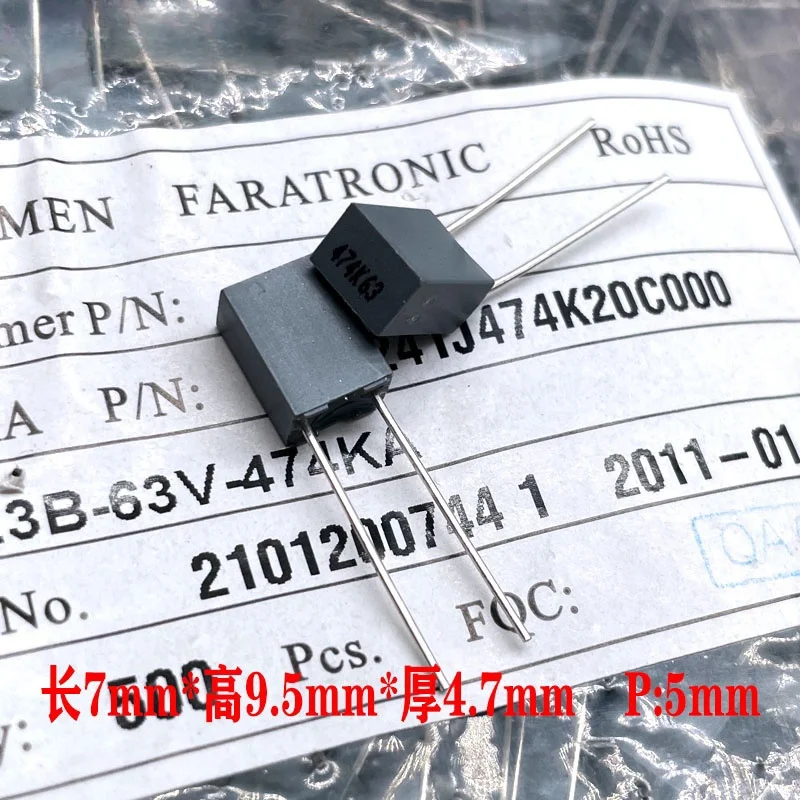 20Pcs Xiamen Farad Correzione 0.47Uf 474 470Nf 63V 100V Condensatore A Film Di Piede In Rame 5Mm