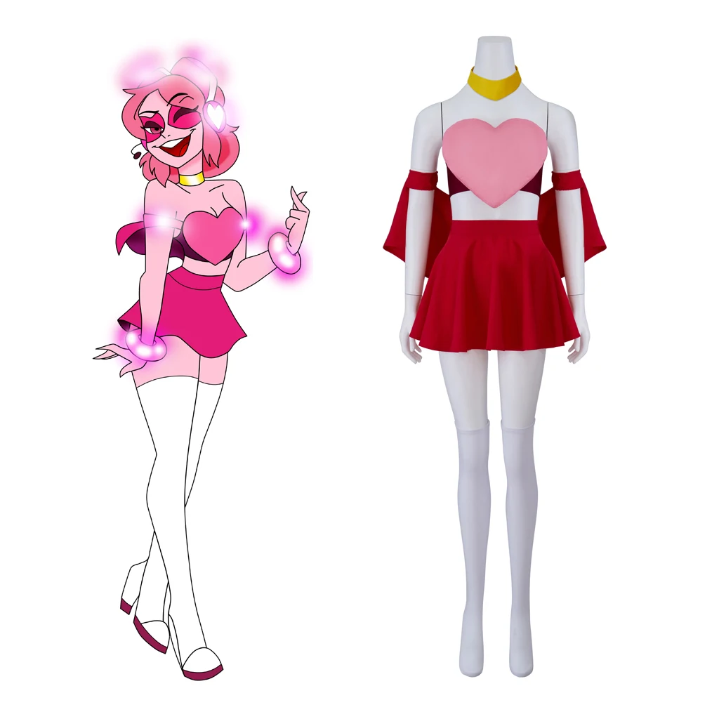 Villainous Cosplay Miss Heed Costume Pink Top Gonne Calza Bianca Set Completo Miss Heed Halloween Carnival Fancy Outfits