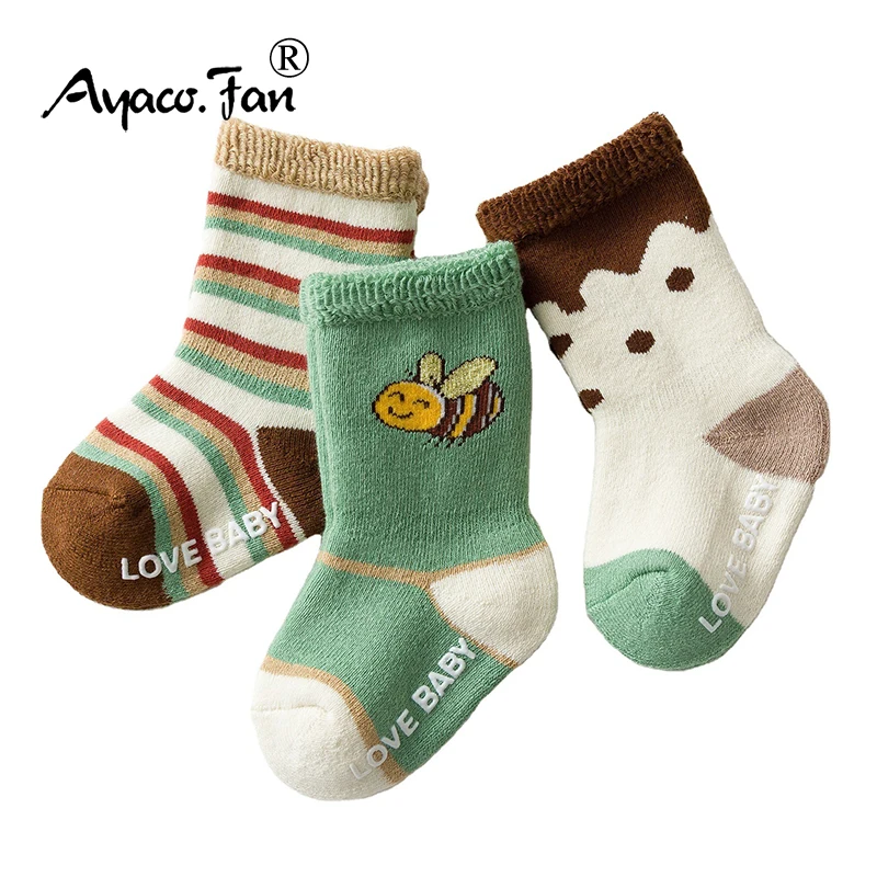 3 Paia/Lotto Bambino Calzini Per Bambini Neonato Prewalker Inverno Spugna Spessa Cotone Ragazza Autunno Neonato Ragazzo Antiscivolo Calzino Carino 0-5