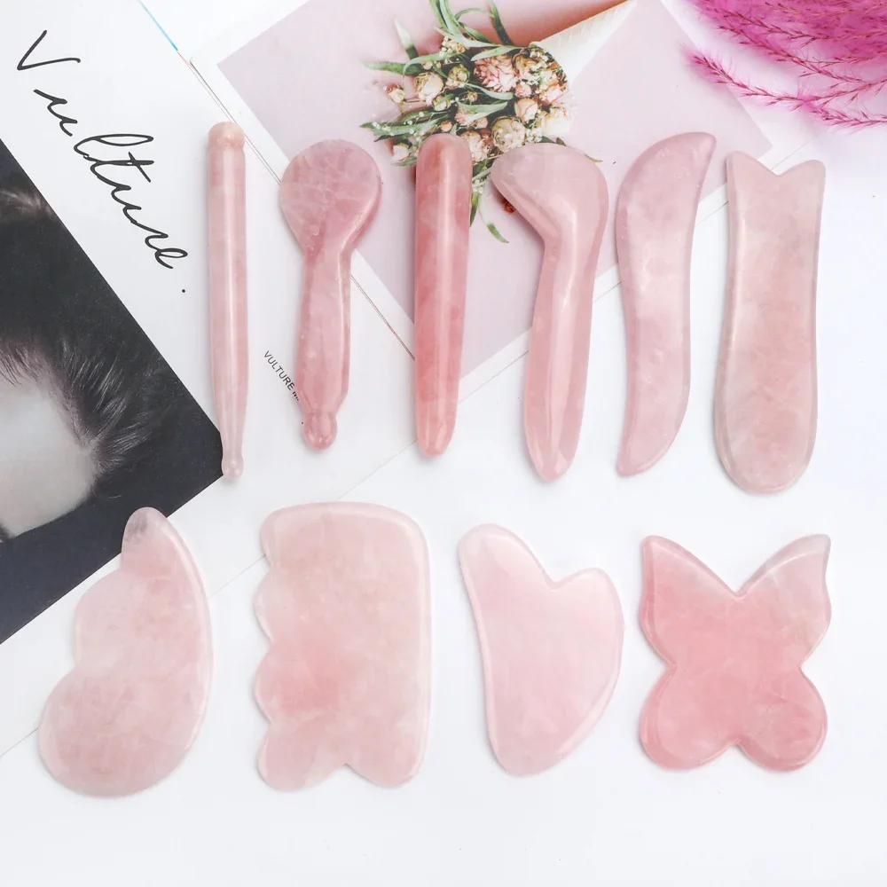 Quarzo Rosa Naturale Giada Gua Sha Bordo Agopuntura Massaggio Viso Guazzo Quarzo Rosa Massaggio Viso Liftingstone Guasha Raschiatura
