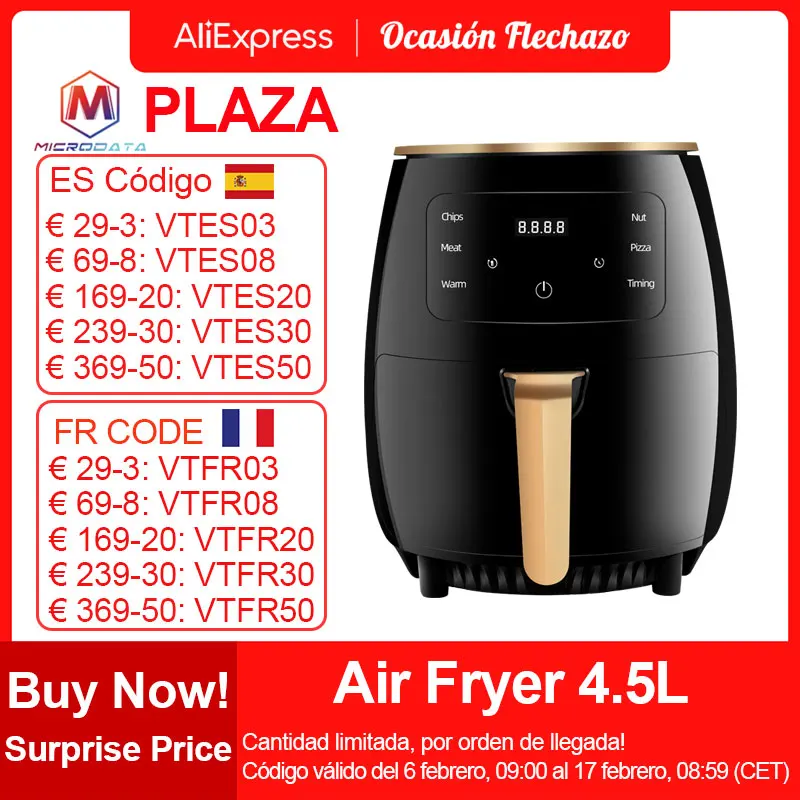 Friggitrice Ad Aria Microdata Senza Olio 4.5L 1400W Friggitrici Ad Aria Profonda Intelligenti Forno 360 Fornello A Circolazione Di Aria Calda Smart To