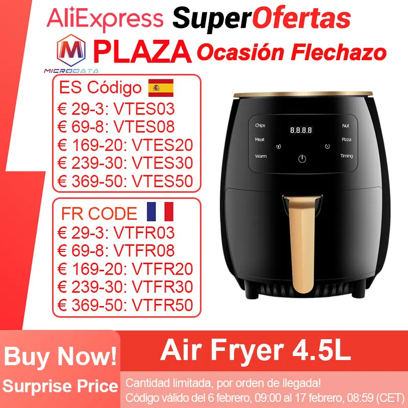 Friggitrice Ad Aria Microdata Senza Olio 4.5L 1400W Friggitrici Ad Aria Profonda Intelligenti Forno 360 Fornello A Circolazione Di Aria Calda Smart To