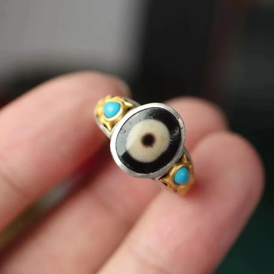 Foyuan Argento Colore Seiko Intarsiato Perline Celesti Anello Placcato Argento Anello Di Perline Celesti Maschili E Femminili In Stile Etnico