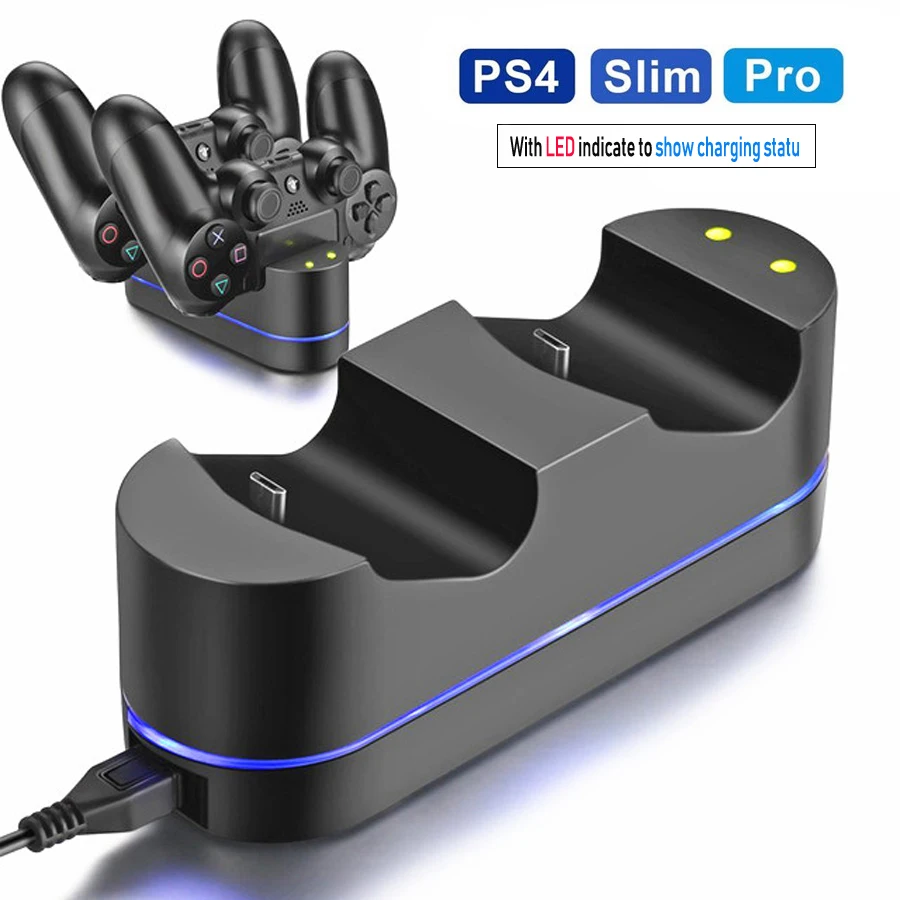 Caricabatterie Controller Ps4 Per Controller Sony Ps4 / Ps4 Pro / Ps4 Slim Dualshock 4, Doppia Spia Led Usb