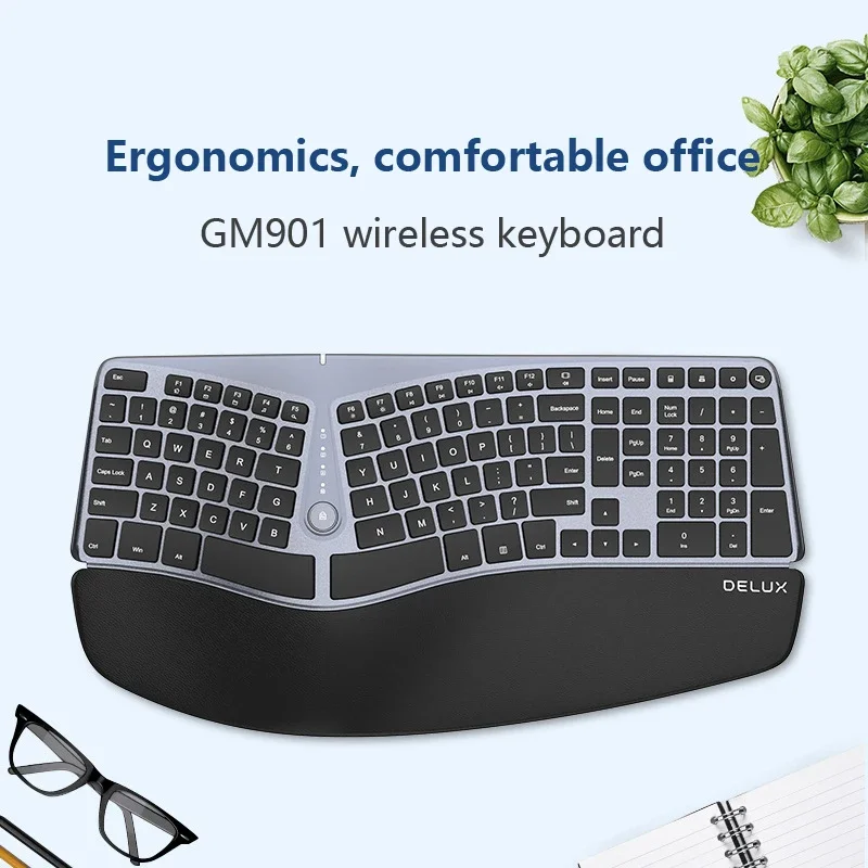 Delux Gm901D Tastiera Divisa Ergonomica Wireless Con Tastiera Silenziosa Dual-Mode Usb 2.4G Tastiera Desktop Home Office Per Pc Laptop