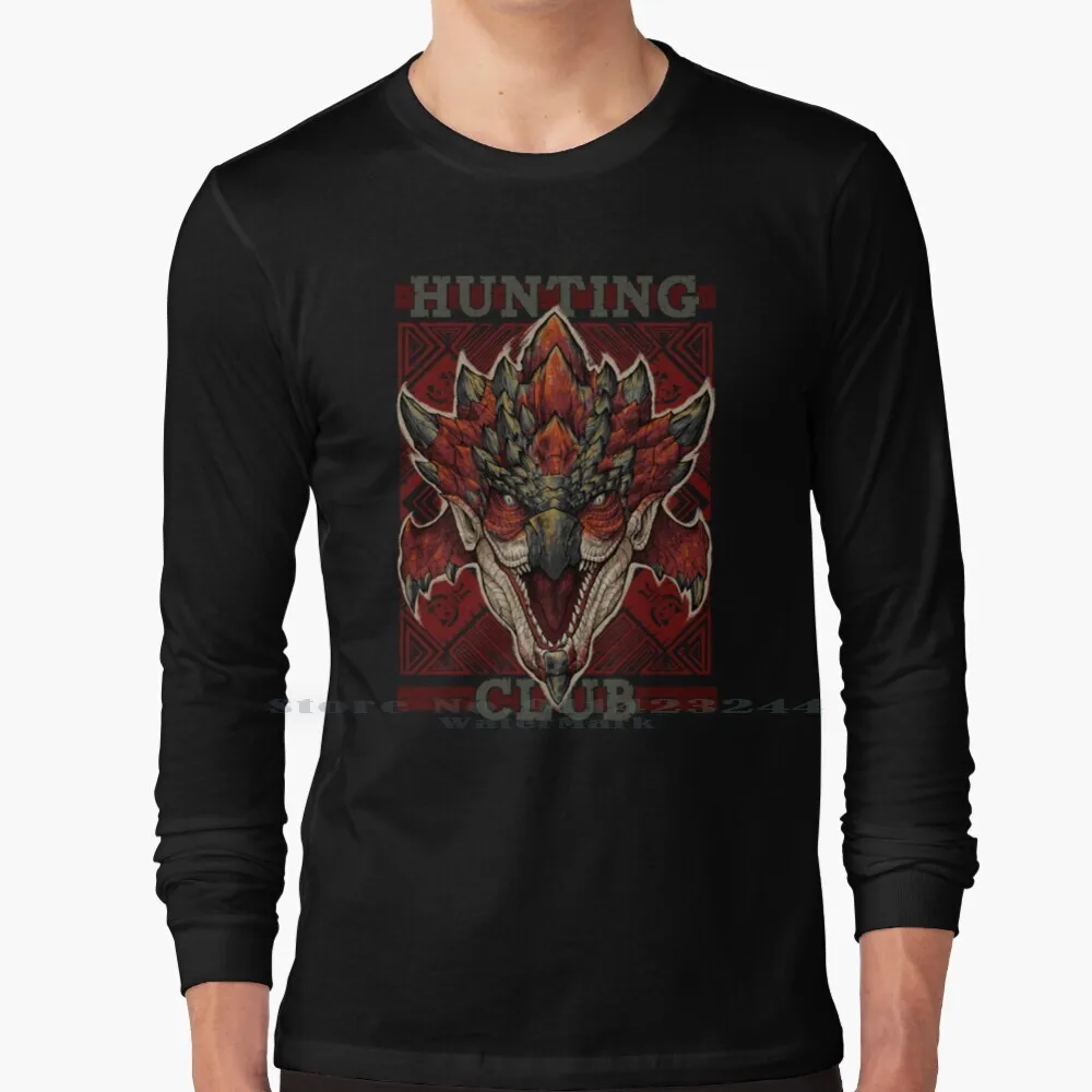 Caccia Club : New World Maglietta A Maniche Lunghe Tee Mh Gaming Monster Hunter World Wyvern Hunting Club Creative Trending Vintage