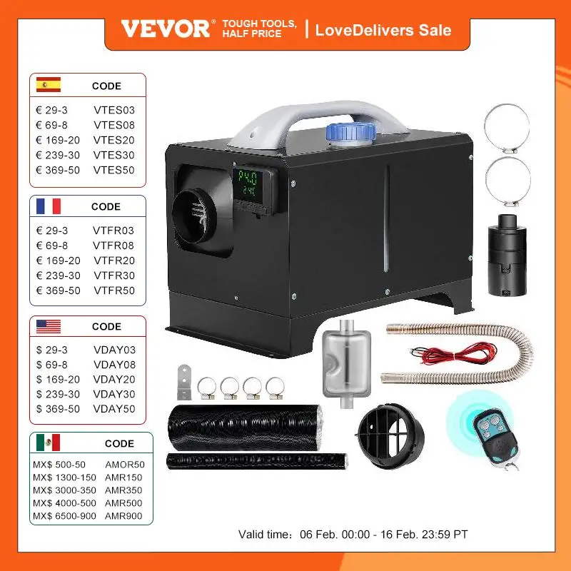 Vevor 3/5/8 Kw 12V Diesel Riscaldatore Ad Aria Tutto In Uno Mini Riscaldatore Con Silenziatore Interruttore Lcd Telecomando Per Auto Bus Rv Camion Suv