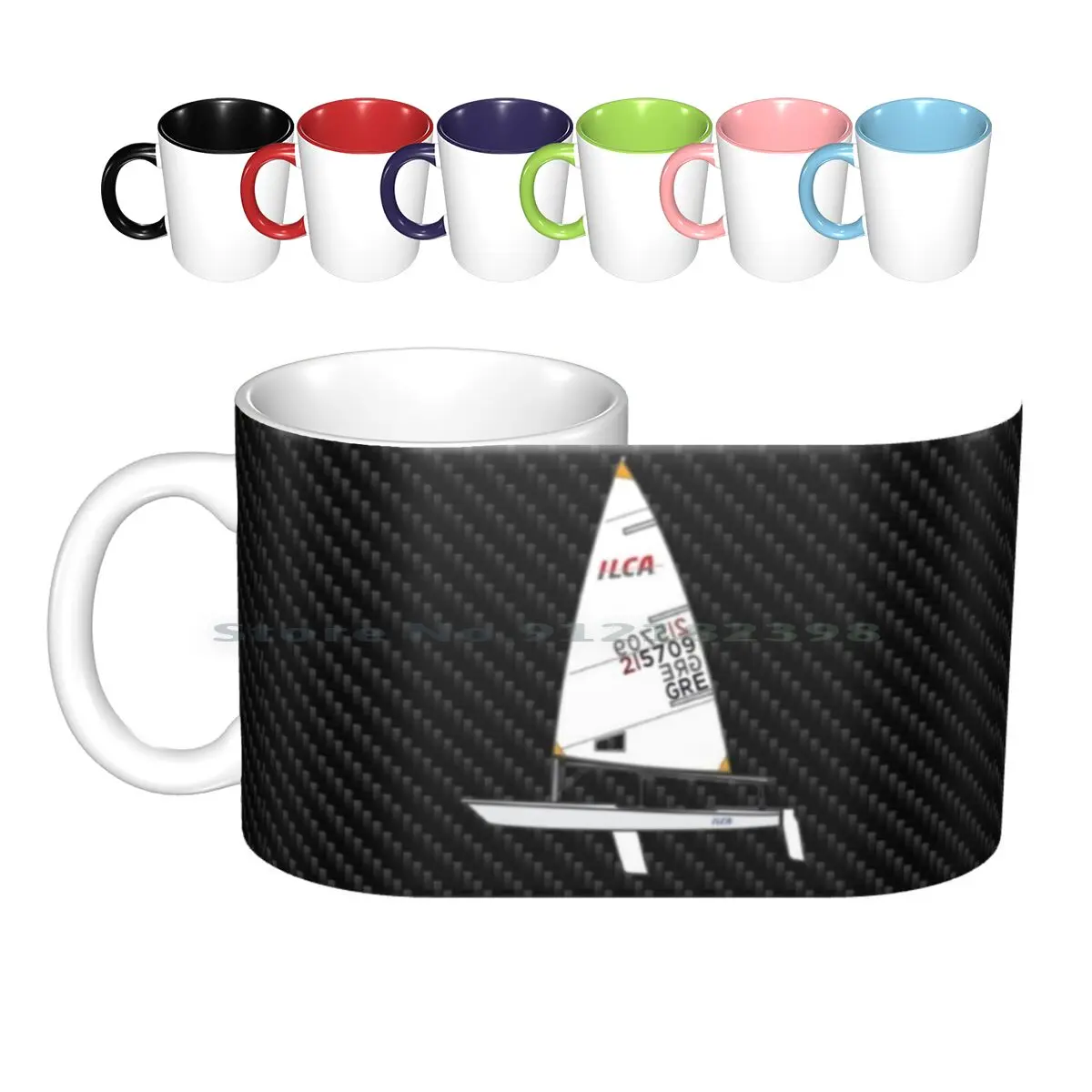 Barca A Vela Ilca 4.7 Con Numero Personalizzato Su Di Esso! Tazze In Ceramica Tazze Da Caffè Tazza Da Tè Al Latte Vela Barca A Vela Barca Da Mare Lase