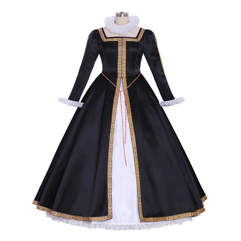 Victorian Queen Elizabeth Tudor Periodo Tudor Vestito Costume Cosplay Rinascimentale Tudor Abito Nero Medievale Vestito Costume