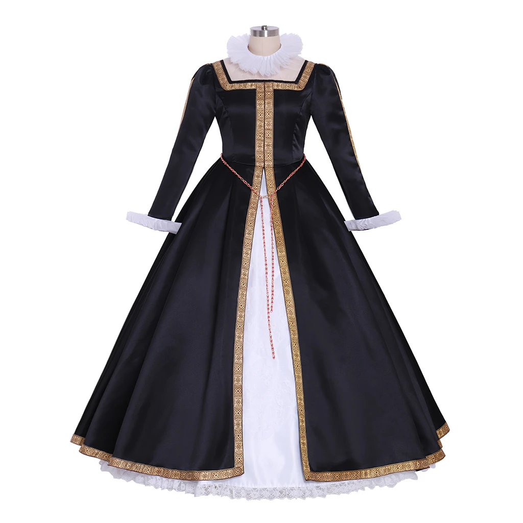Victorian Queen Elizabeth Tudor Periodo Tudor Vestito Costume Cosplay Rinascimentale Tudor Abito Nero Medievale Vestito Costume
