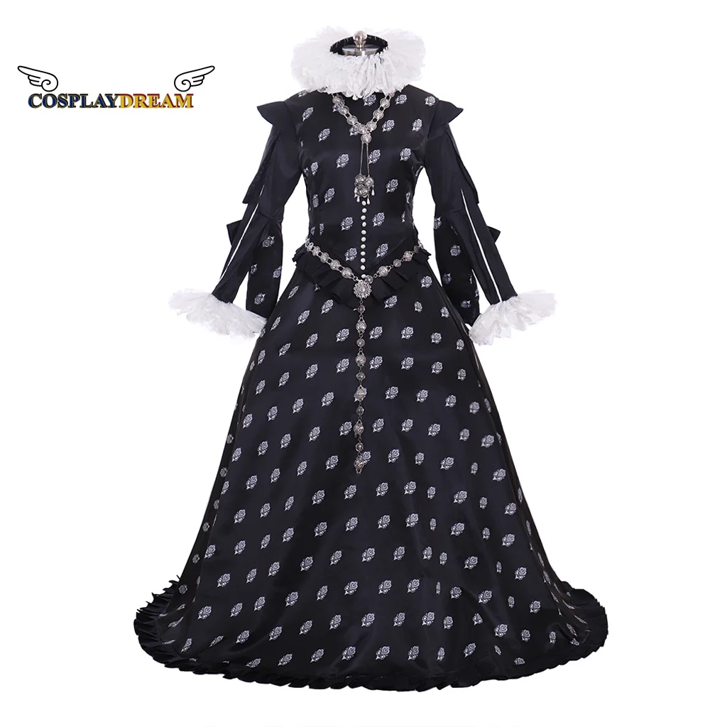 Tudor Elizabeth Queen Ball Gown Dress Black Dress Medievale Rinascimentale Women Ruffle Dress Halloween Carnival Party Dress