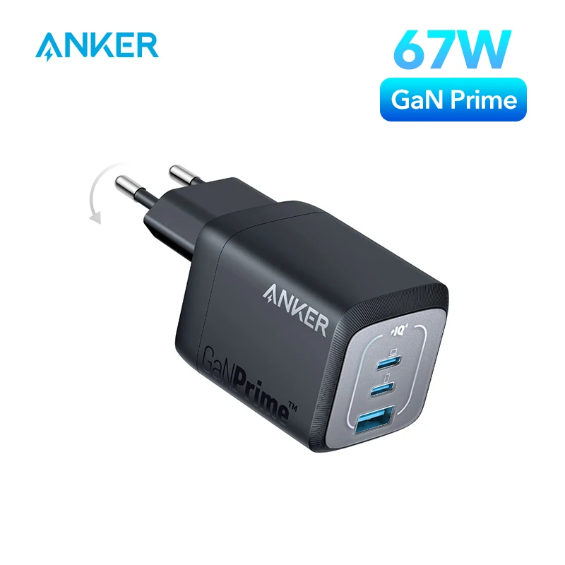 Caricabatterie Usb C Anker Prime 67W, Caricatore Da Muro Anker Gan, Caricabatterie Pps Rapido Compatto A 3 Porte, Per Macbook Pro/Air, Iphone 15, Ipad