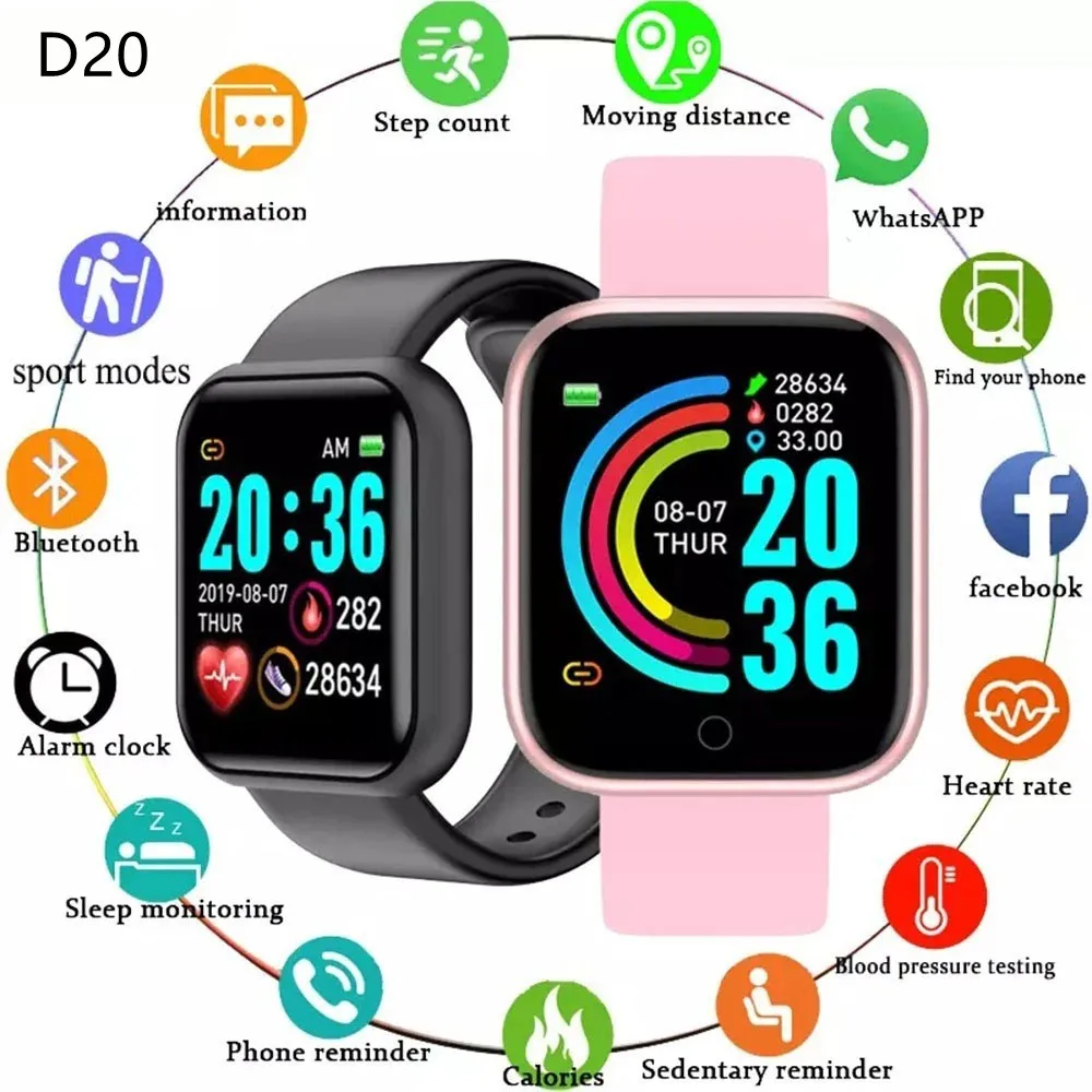 D20 Y68 Smart Watches Smartwatch Sportivo Elettronico Fitness Tracker Per Smartphone Android Ip67 Orologio Impermeabile