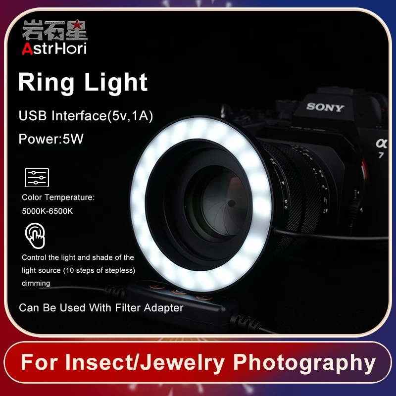 Astrhori Macro Camera Lens Mount Led Ring Light 6500K Photography Camere Lights Per Canon Nikon Fujifilm Pentax Panasonic Leica
