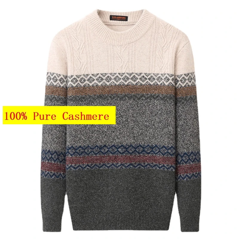 Nuovo Arrivo Moda Puro Cashmere Uomo Inverno Addensato Fondo Lavorato A Maglia Girocollo Contrasto Maglione Taglia Uomo Xs- 3Xl 4Xl 5Xl