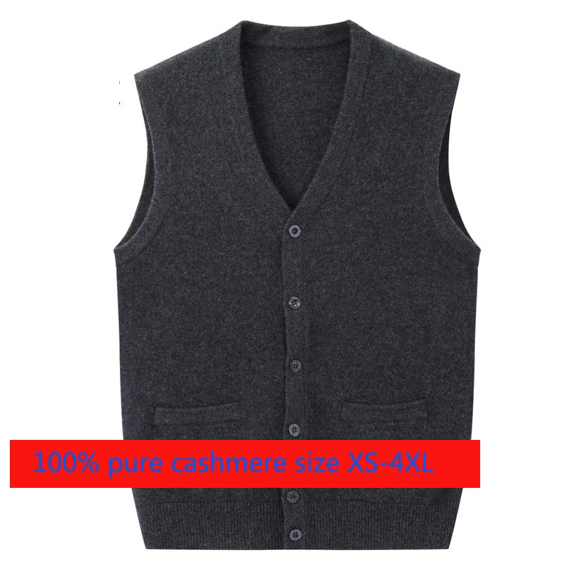 Nuovo Arrivo Di Alta Qualità Inverno 100% Puro Cashmere Bottone Cardigan Gilet Uomo Lavorato A Maglia Casual Scollo A V Spesso Plus Size Xs-4Xl
