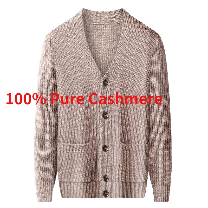 Nuovo Arrivo Autunno Inverno Uomo 100% Puro Cashmere Cardigan Con Scollo A V Maglione Lavorato A Maglia Da Uomo Business Cappotto Addensato Taglia Xs-