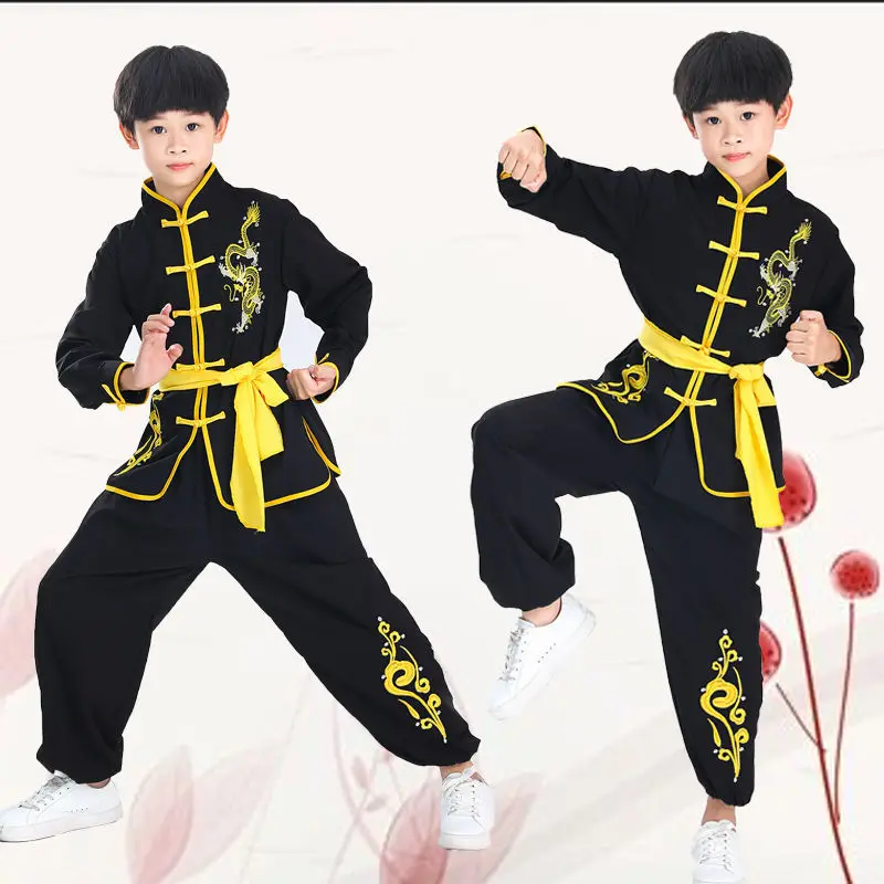 2023 Vestito Di Arti Marziali Per Bambini Bambini Stile Cinese Kung Fu Uniforme Vestito Ricamo Wushu Tuta Da Allenamento Tuta Performance Le455