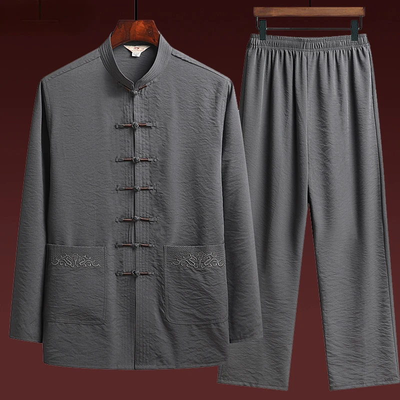 Traditional Chinese Clothing Long Sleeve Wushu Kungfu Clothing Male Hanfu Oriental Retro Tops Pants Tai Chi Breathable Uniforms