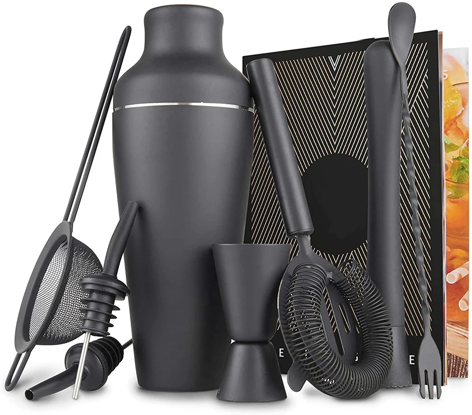 Set Da Cocktail, Set Per Cocktail, Set Shaker Da Cocktail In Acciaio Inossidabile Da 9 Pezzi Nero Opaco Parigino, Strumento Da Bar