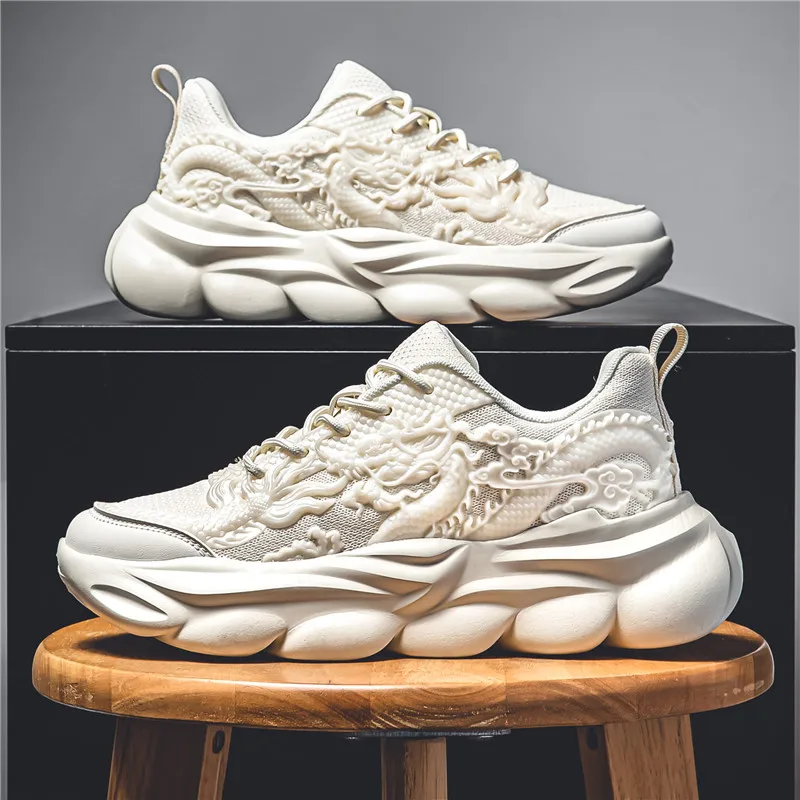 Sneakers Casual Da Uomo Cool Chinese Dragon Relief Shoes Piattaforma Luminosa Tennis Running Sport Shoe Lovers Walking Jogging Trainers