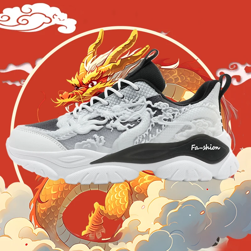 Autunno Uomo Casual Sneakers Creative Chinese Dragon Relief Shoes Platform Tennis Running Scarpa Sportiva Uomo Walking Jogging Trainers
