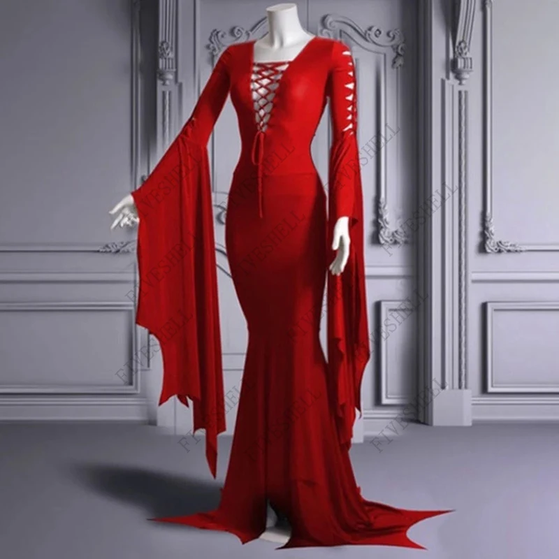 Donna Cosplay Ghost Costume Gothic Floor Train Dress Vampire Vintage Morticia Addam Bandage Cosplay Gown Robe Plus Size S-5Xl
