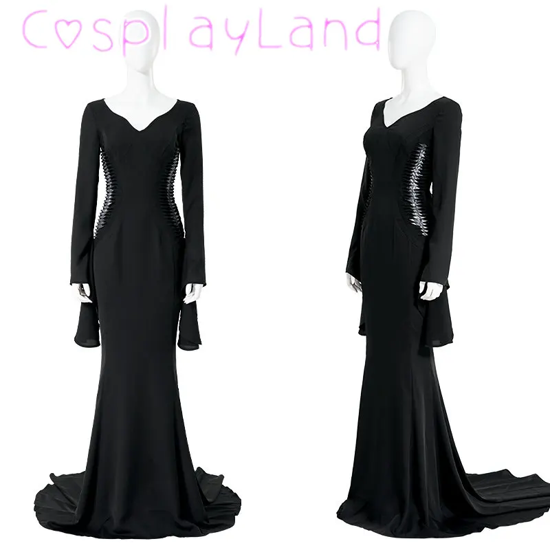Addighe Morticia Cosplay Dresses Day Mother Costume Black Bodycorn Abito Da Sera Lungo Outfit Halloween Carnival Suit