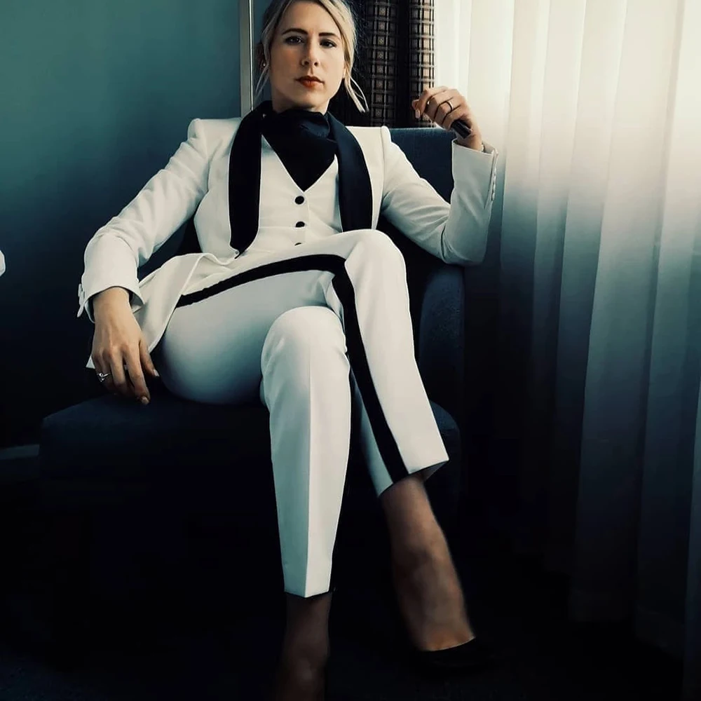 Nero/Bianco Abiti Da Donna Formale Solido Business Office Lady 3 Pezzi Giacca + Gilet + Pantalone Madre Della Sposa Blazer Tuxedo Tailleur Femme