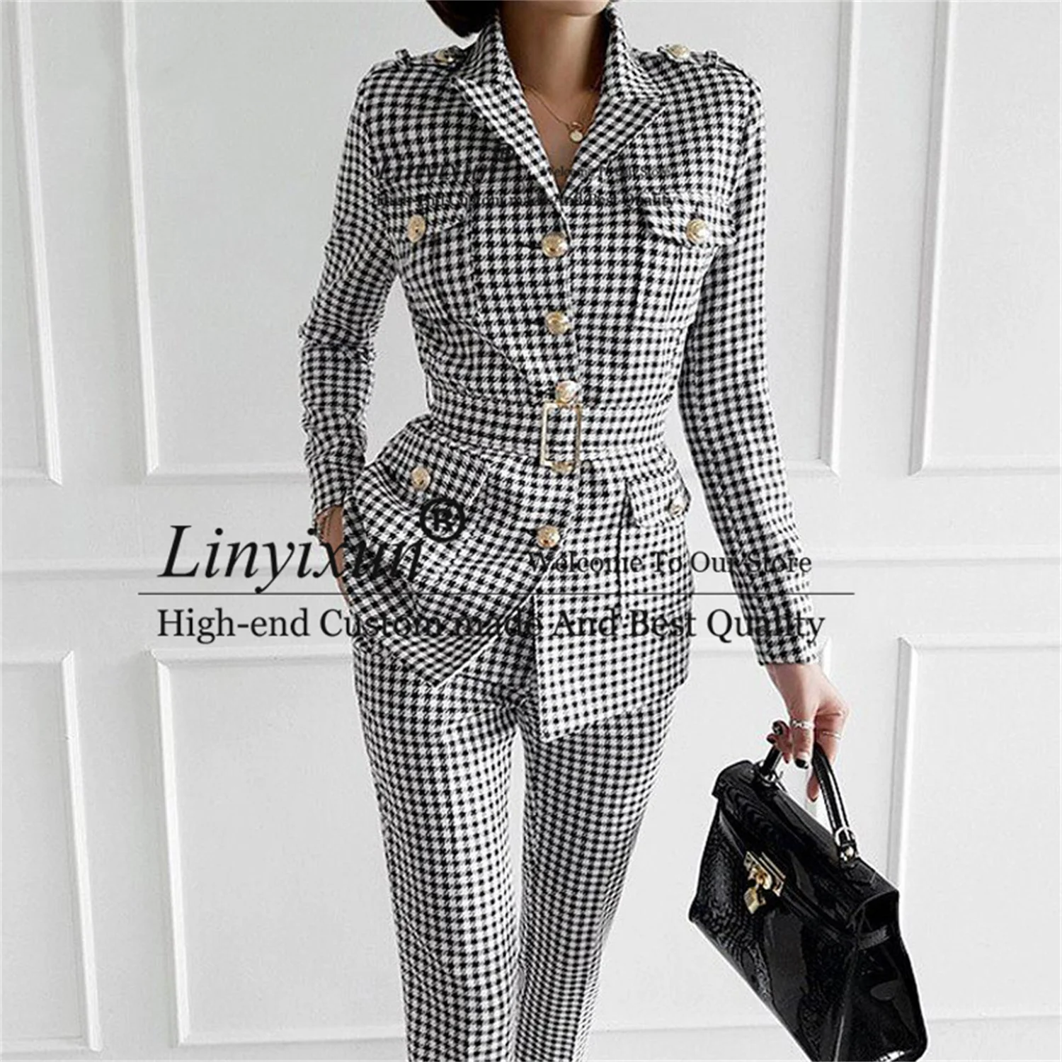 Moda Vintage Plaid Vestito Delle Donne Dell'Ufficio Delle Signore 2 Pezzi Set Giacca Pantaloni Vestito Slim Fit Donne Wedding Blazer Костюм Женский