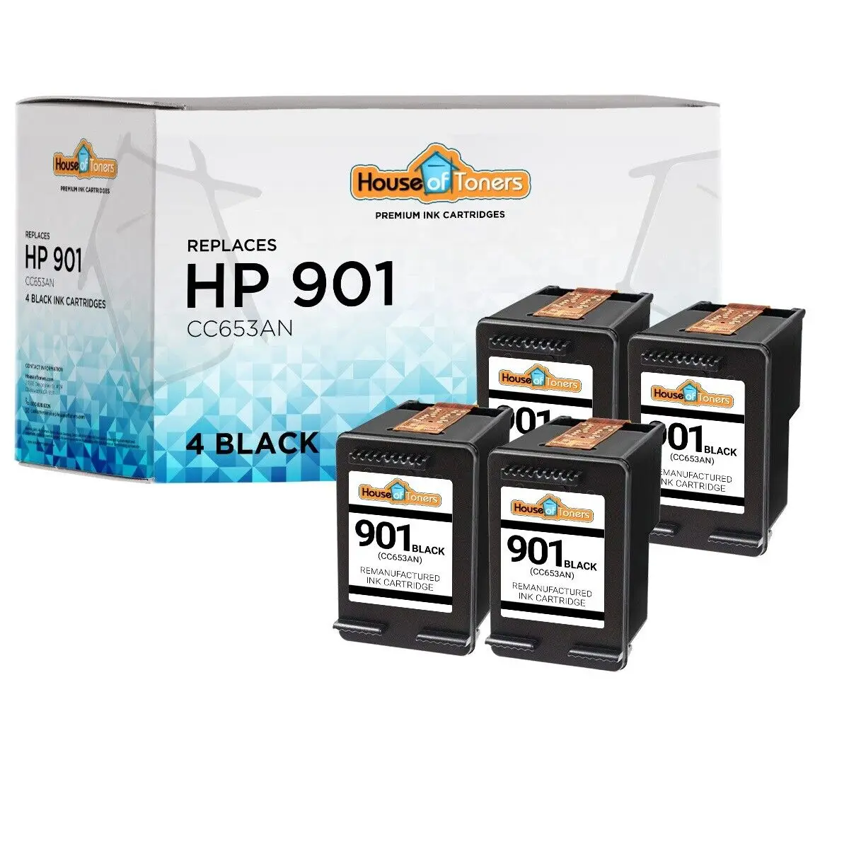 4 Cartucce Di Inchiostro Nero Pk 901 Per Hp Officejet J4660 J4680 4500