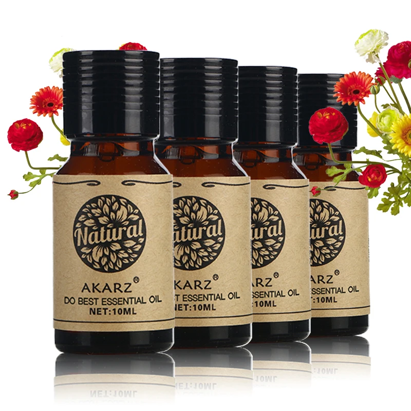 Set Di Oli Essenziali Akarz-Tea Tree, Ricino, Jojoba E Oli Di Lavanda Per Aromaterapia, Massaggio, Bagno Termale-10Ml X 4