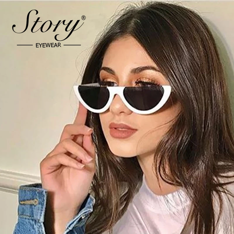 Story Cool Small Size Half Frame Cat Eye Occhiali Da Sole Donna 2017 Fashion Hd Brand Designer Occhiali Da Sole Vintage Shades Uv400