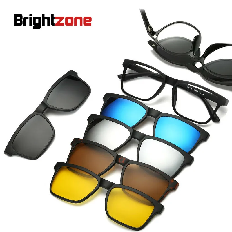 Brightzone New 5 + 1 Suit Fashion Clip Su Occhiali Da Sole Gialli Montature Da Donna Occhiali Da Vista Magnetici Occhiali Da Uomo 6 In 1 Lenti Traspar