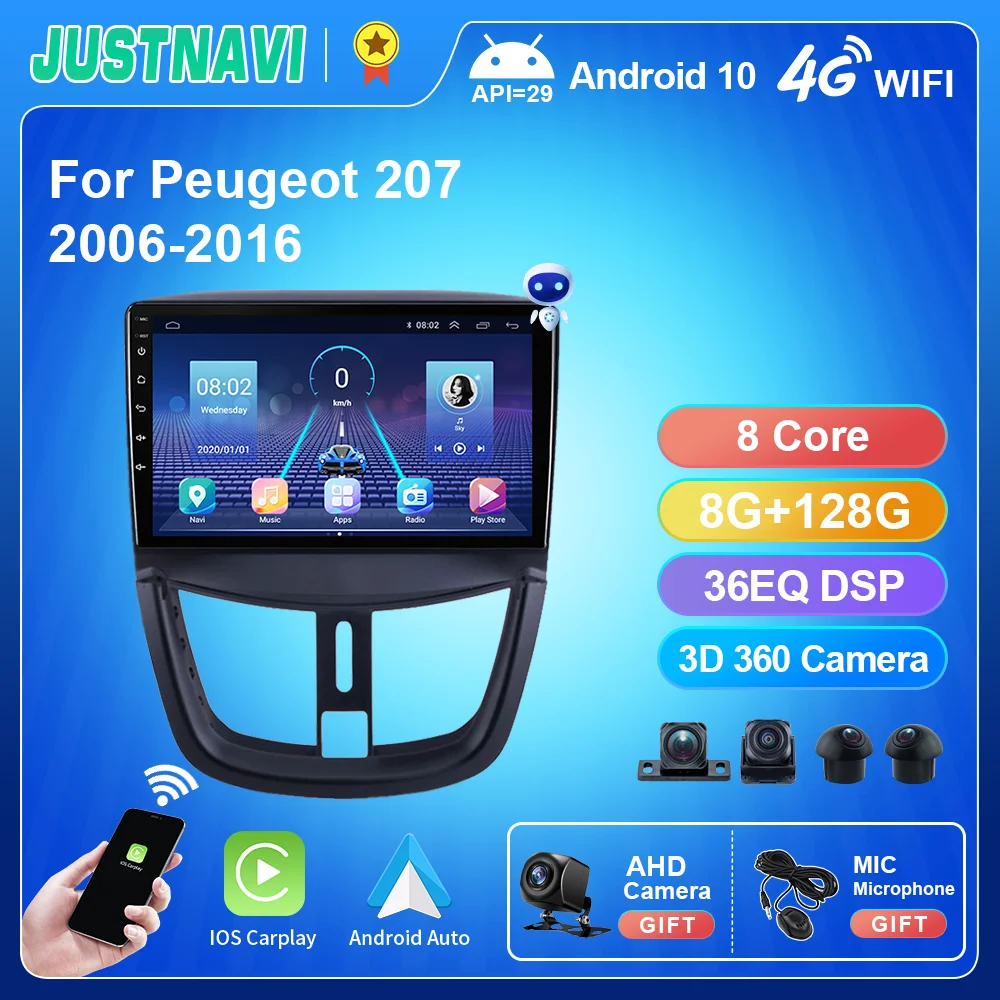 Justnavi Autoradio Android Per Peugeot 207 2006 - 2016 Stero Navigation Autoradio Gps Multimedia Wireless Carplay Video Player