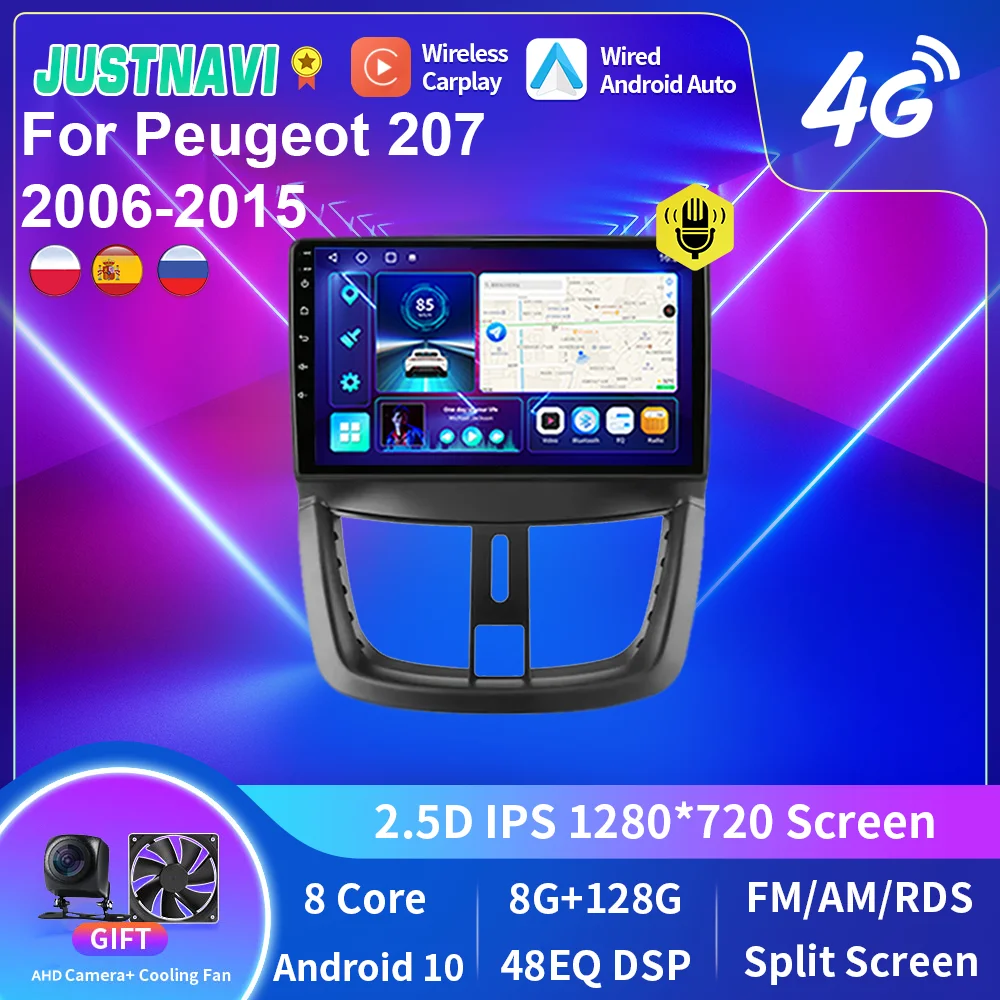Justnavi Android 10 Autoradio Lettore Video Multimediale Per Peugeot 207 2006 -2015 Navigazione Stereo Gps Autoradio Registratore A Nastro