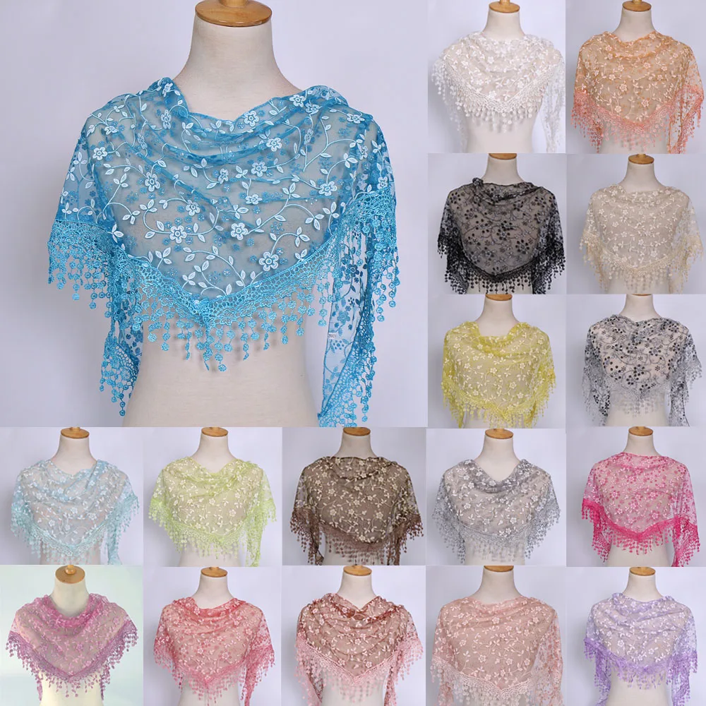 Sciarpa A Triangolo Da Donna Per Scialle Da Preghiera Della Chiesa Velo Di Pizzo Ricamato Veli Con Nappe Floreali Mantillas Per La Scarve Con Ciondolo